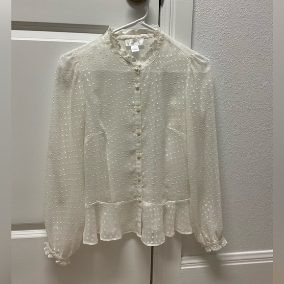 LOFT elegant white sheer blouse, size 4P - Picture 1 of 4